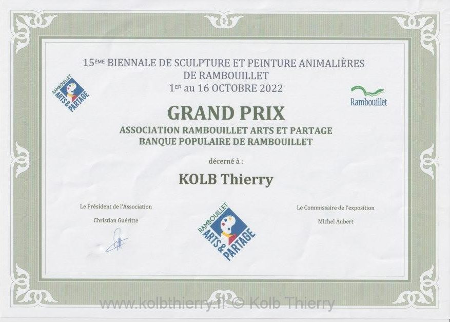 Thierry Kolb revoit le Grand Prix 15ème Biennale Sculpture et Peinture à Rambouillet le 8 octobre 2022, en présence d'Aurore Bergé, députée des Yvelines