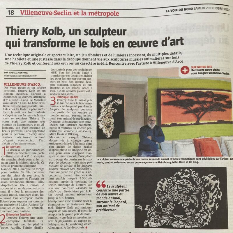 Thierry Kolb est interviewé par Isabelle Conynck, journaliste à la Voix du Nord. Article de presse parue dans l'édition de la Voix du Nord du samedi 29 octobre 2022