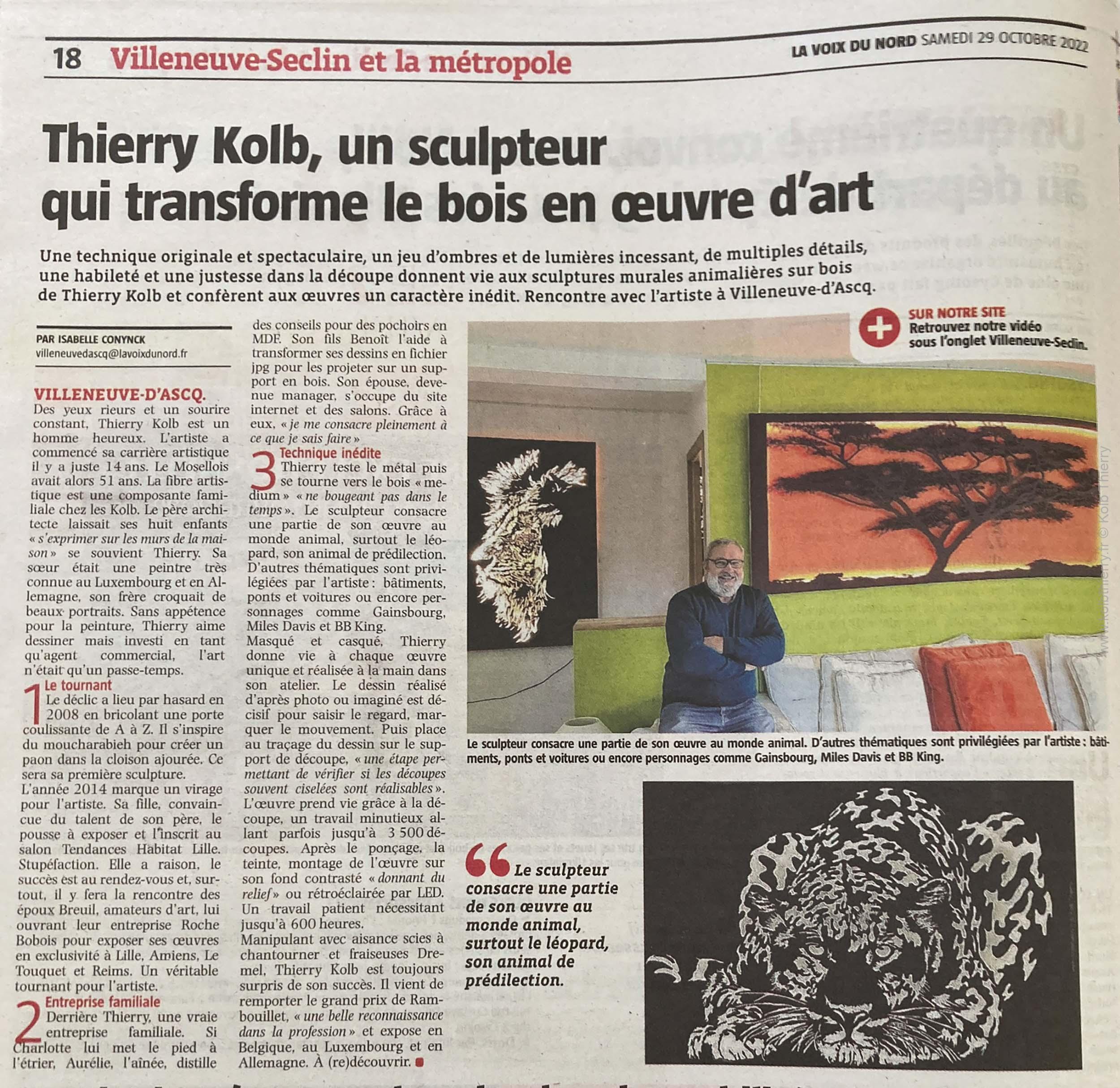 Thierry Kolb est interviewé par Isabelle Conynck, journaliste à la Voix du Nord. Article de presse parue dans l'édition de la Voix du Nord du samedi 29 octobre 2022